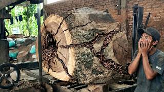 HORROR ! Sawing Monster Logs Leads to Terrifying Surprises at the Big Sawmill