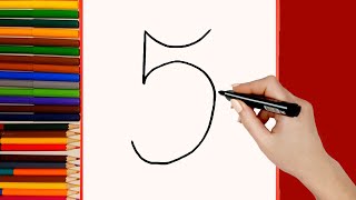 Cómo dibujar Manzana del número 5 paso a paso para niños. Dibujo para niños fácil