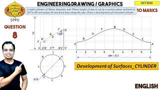 SPPU | Pune University | Oct 2023 | Engineering Graphics | PYQ | Q8 | Development of Surf CYLINDER