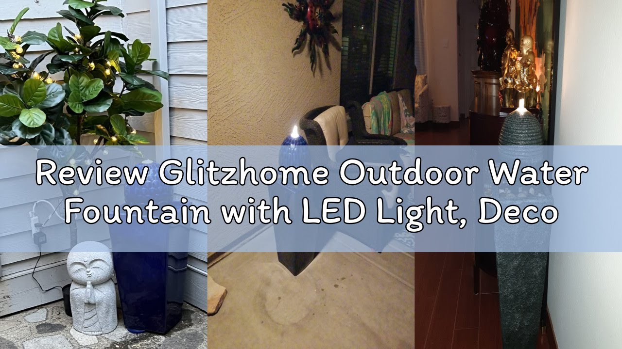 Review Glitzhome Outdoor Water Fountain with LED Light, Decorative Sphere Pedestal Outdoor Fountain