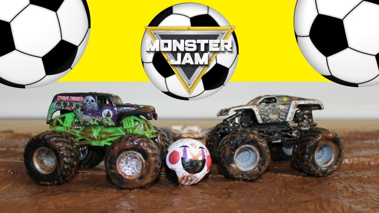 HOT WHEELS MONSTER JAM TRUCKS SOCCER IN THE MUD with surprise MONSTER