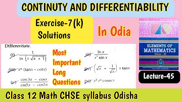 CONTINUITY and DIFFERENTIABILITY. Ex-7(k) #majhibira Q no-5 Solutions Majhi Tutorial. CHSE Odisha.