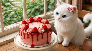 🍓 Cloud Meow Makes a Pretty Pink Raspberry Cake 🍰💗 | Cozy Baking ASMR | Rainy Day Sounds screenshot 2
