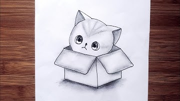 "Sad Cute Cat in a Box 🐱📦 | Easy Pencil Drawing for Beginners"