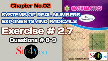Exercise 2.7 ( Question 8-9 ) Math Class 10 Sindh Text Book Board