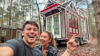 24 Hours In OFF GRID Tiny House with My Wife!! *VERY SMALL*