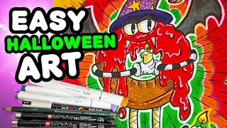 Easy Halloween cartoon character step by step (Spook music / No talking)