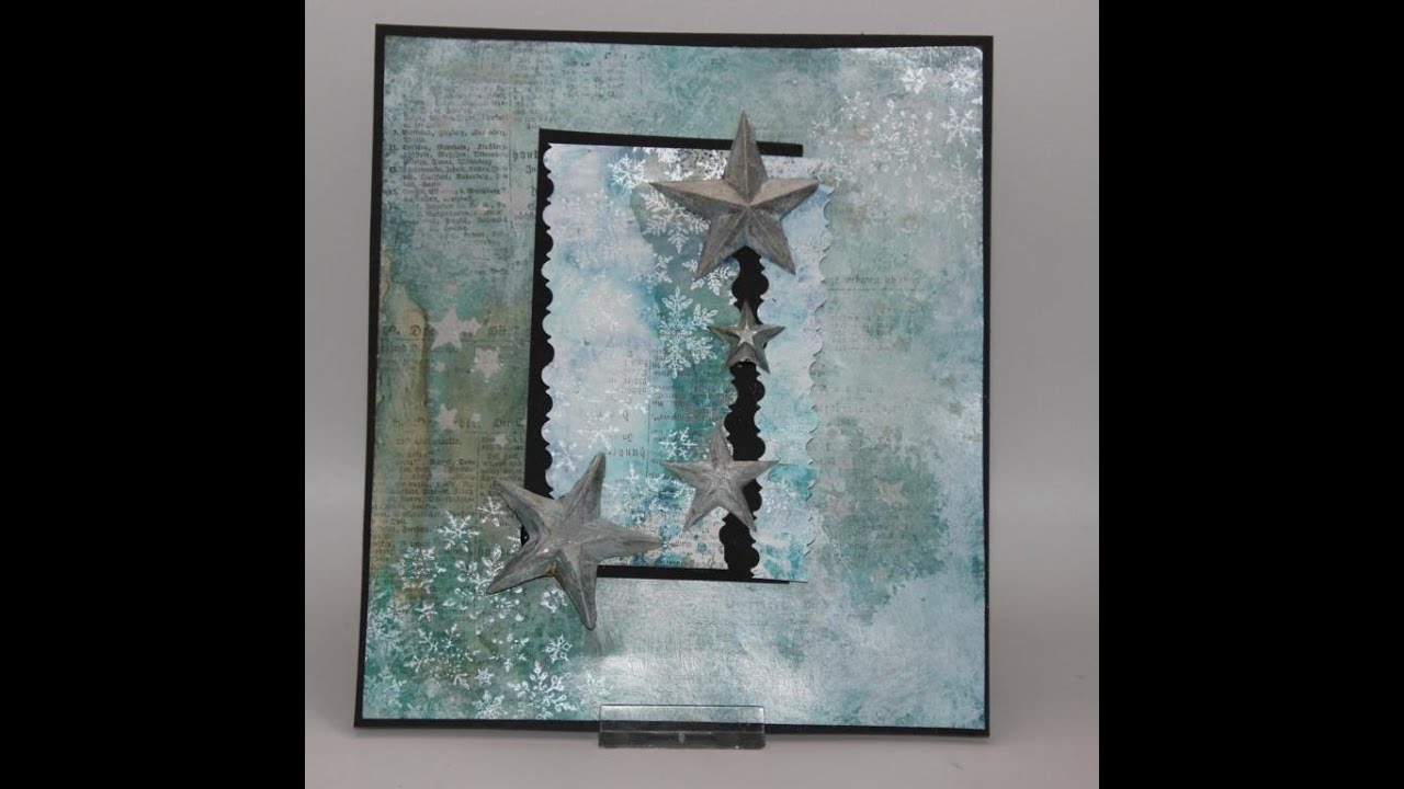 Урок по созданию фона, Зима — время звёзд, 3 техники, штамповка Cartes-d-Art от Сандры Хубер