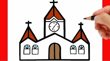 HOW TO DRAW A CHURCH - DRAWING AND COLORING A CHURCH EASY STEP BY STEP