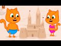 Familia de Gatos - Construyendo Un Castillo De Arena Animación de Video 13+