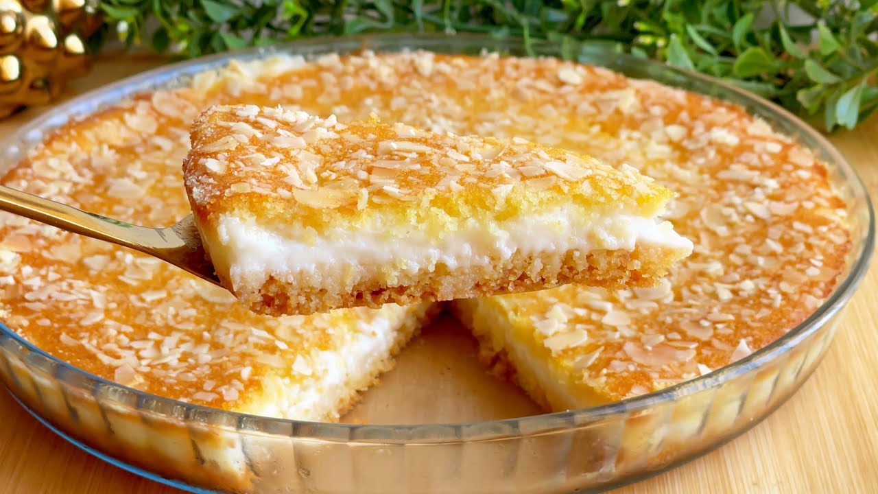 عندك بيضة وكاس من السميد⁉️ حضرى الذ بسبوسة بخليط واحد والمذاق خيالي  غتولي مدمنة عليها بالقشدة