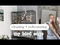 CLEANING + REDECORATING BIRD CAGE | what's in my cockatiels cage?