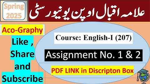 ⏩ AIOU Code 207 Solved Assignment No.1 & 2 Spring 2025 || Subject: English – I || Level: Matric