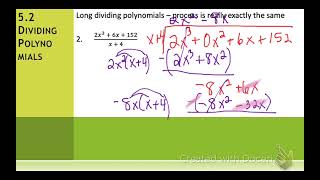 Notes 5 2 Dividing Polynomials Notes