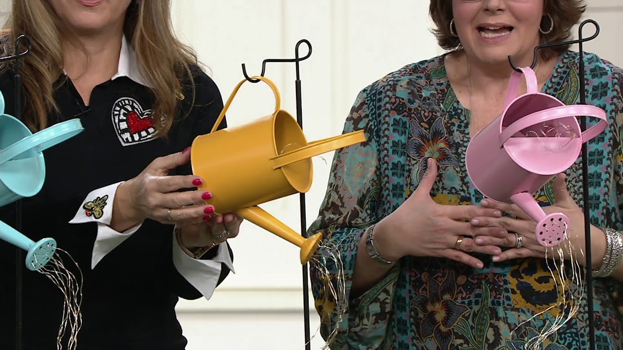 Solar Watering Can with Cascading Lights & Shepherd's Hook on QVC