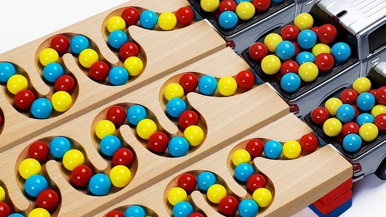 Marble Run ASMR Race ☆ HABA Slope & Dump Truck Excavator Ambulance Forklift Garbage Truck Tractors