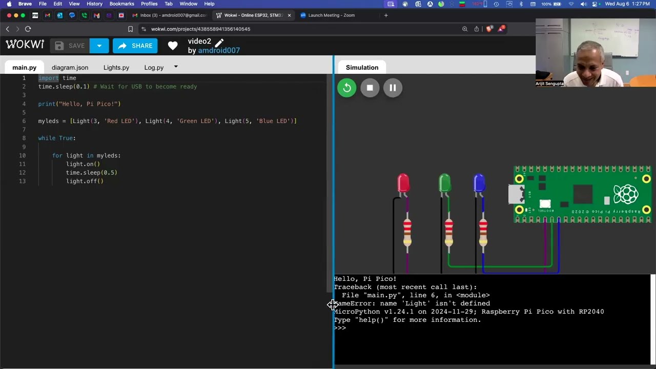 Raspberry Pi Pico Tutorial - 2.💡Control Multiple LEDs with MicroPython using the Wokwi simulator