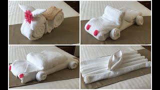 4 Ideas How to Make Origami Towel Motorcycle,Cabriolet, Boat and Car