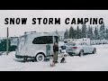 Camping in heavy snow storm cooking delicious korean food staying cosy in airstream basecamp