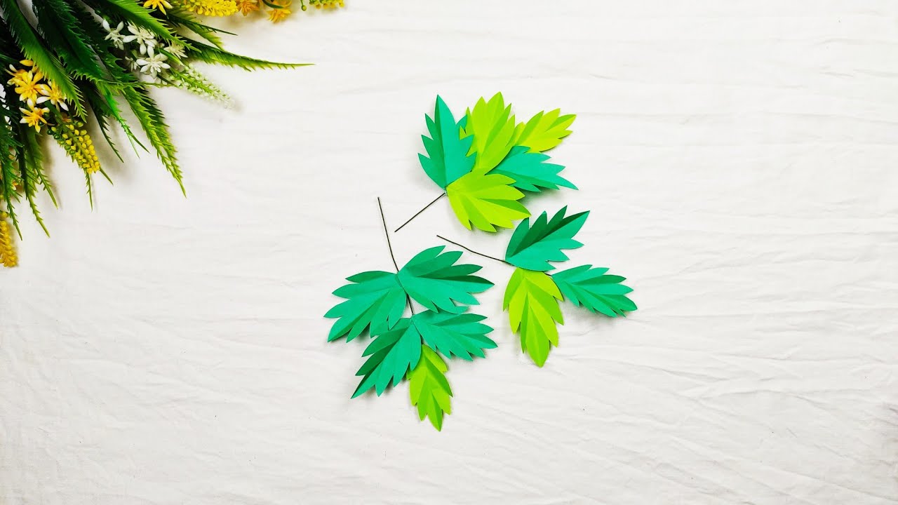 how to make paper flower leaves/paper leaves craft - DIY easy paper ...