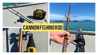 Drill and air powered cannon fishing rod