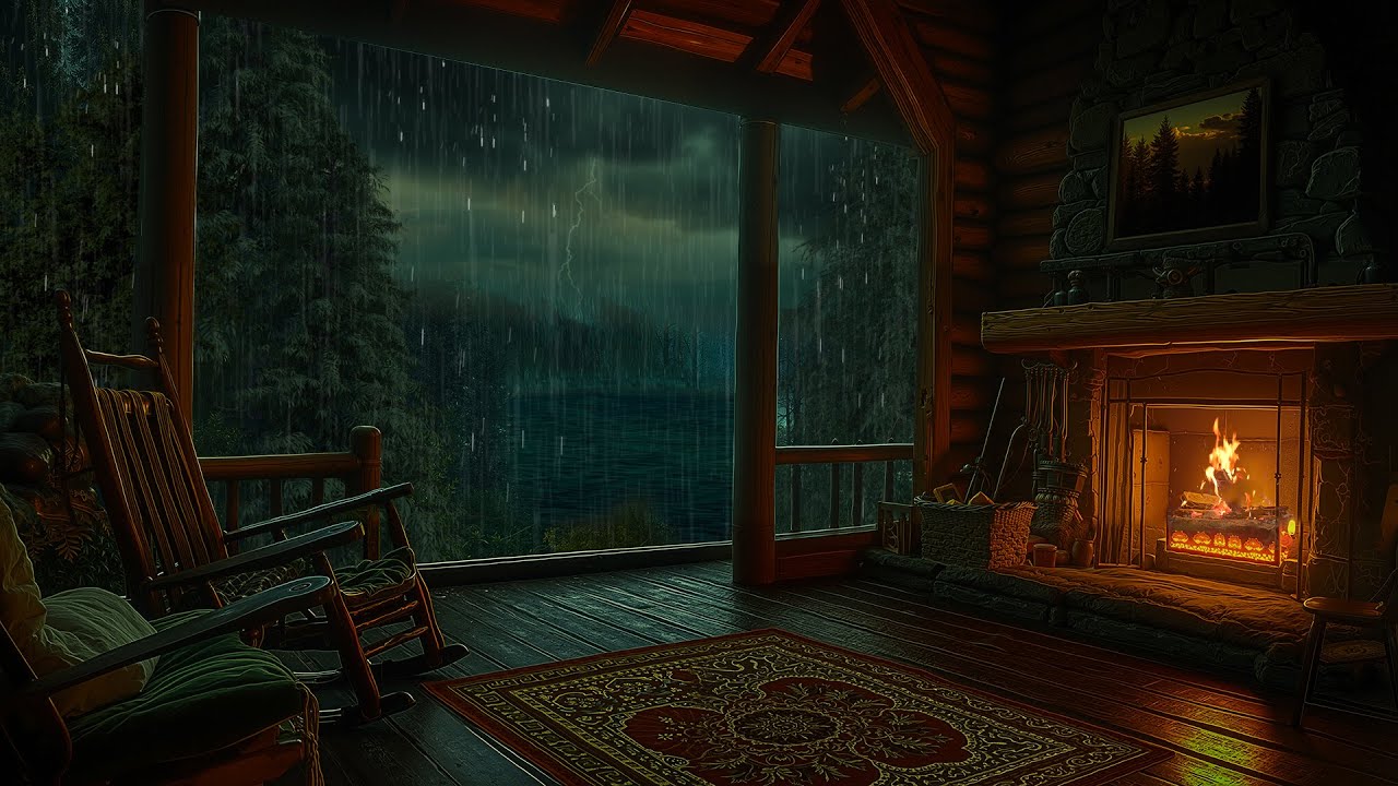 Cozy CABIN On A Stormy Night – Heavy Rain & Fireplace Sounds for Deep ...