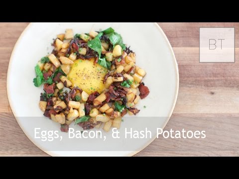 Sunny-side egg in a crown of bacon and onion hash potatoes, from the video
