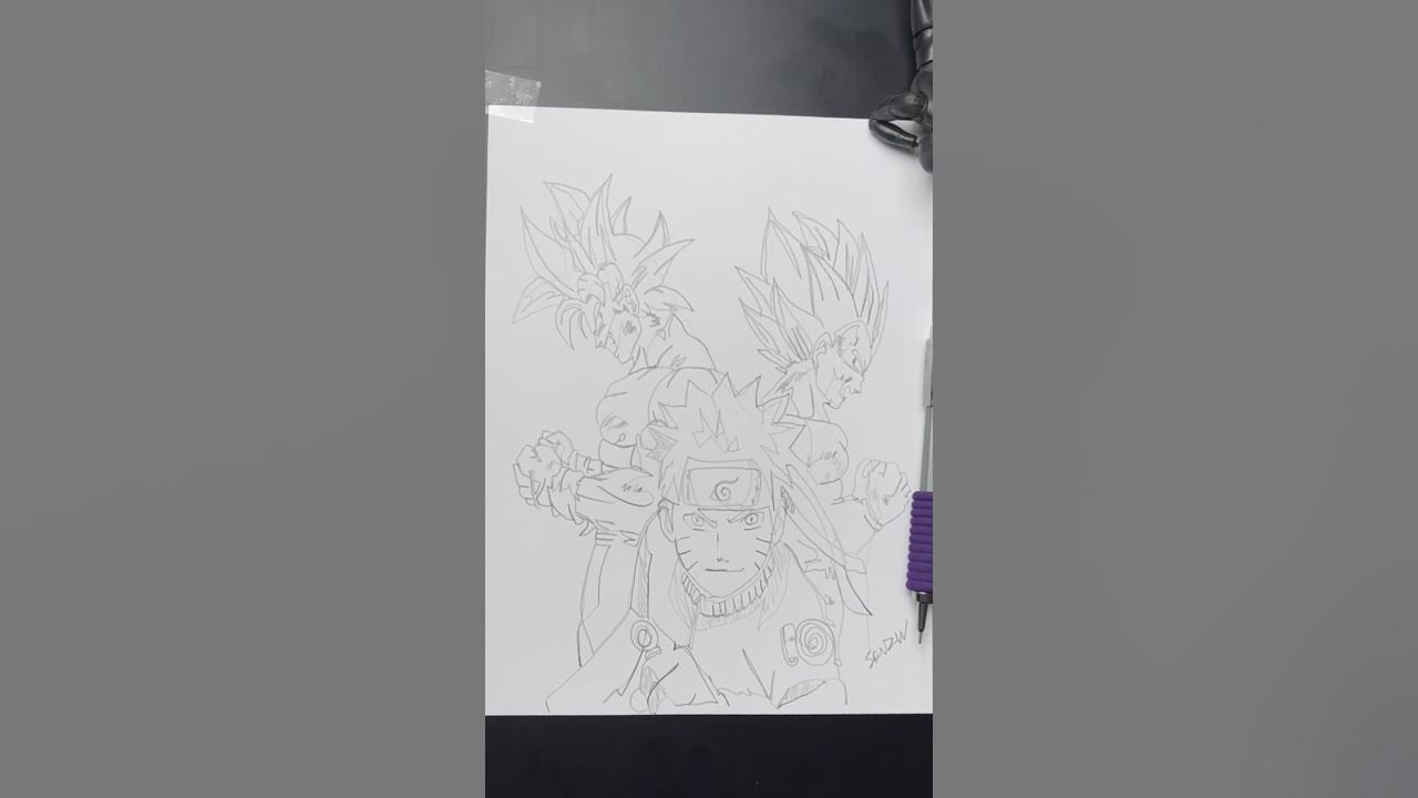 Me desafiaram a desenhar o goku e o naruto com um único traço sem tira