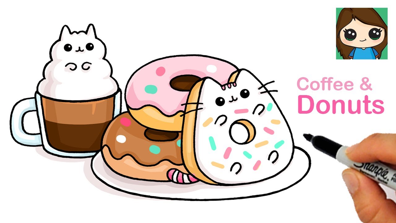 How to Draw Coffee & Donuts ☕️???? Pusheen - YouTube