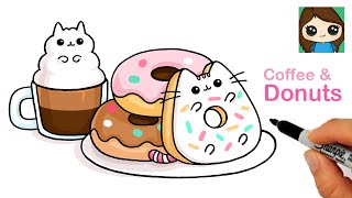 How to Draw Coffee & Donuts ☕️🍩 Pusheen screenshot 4