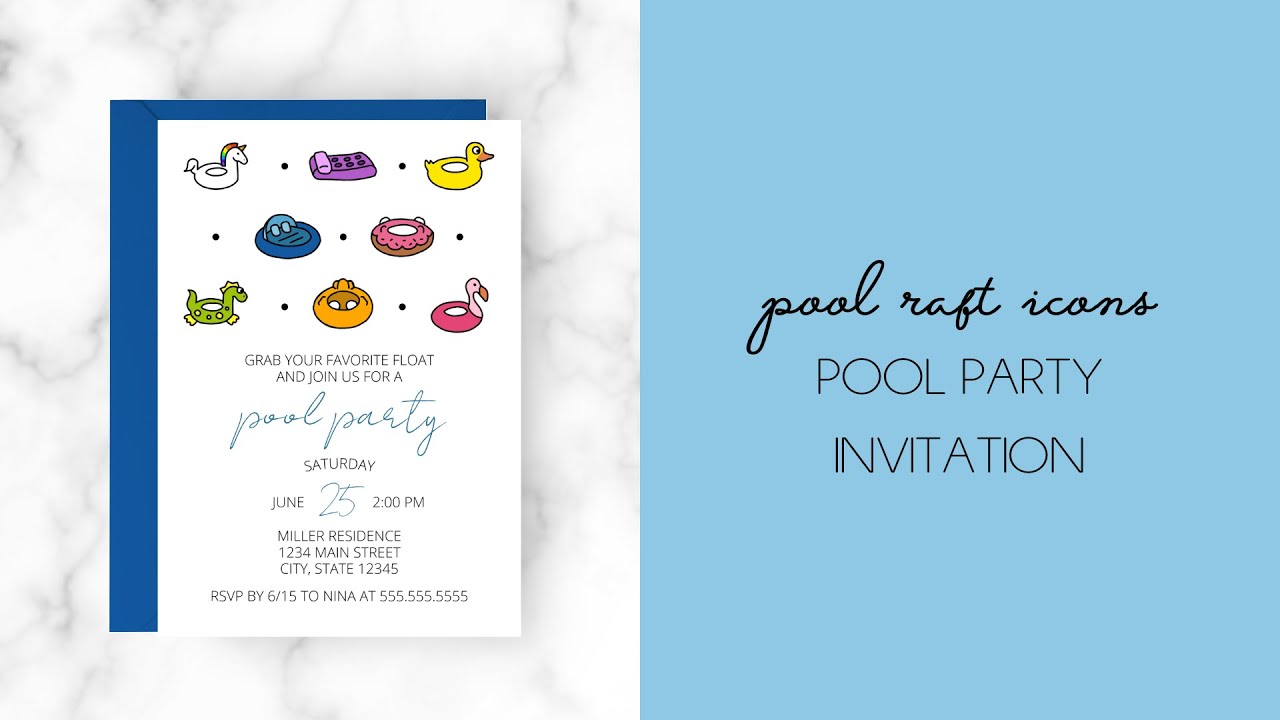 Pool Raft Icons Pool Party Invitation