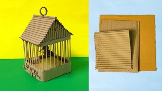 Bird cage with bamboo stick cardboard | cardboard craft ideas