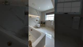 👑 Exquisite White & Gold Bathroom: Luxury   Elegance with Gold Fleck Polished Tiles | ROCCIA