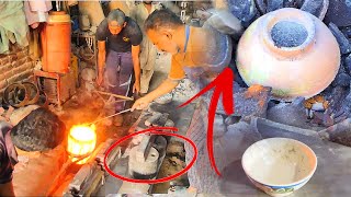 Metal Casting Process Brass Vessels Making with Brass Molten Metal using sand mold Brass Pot Making