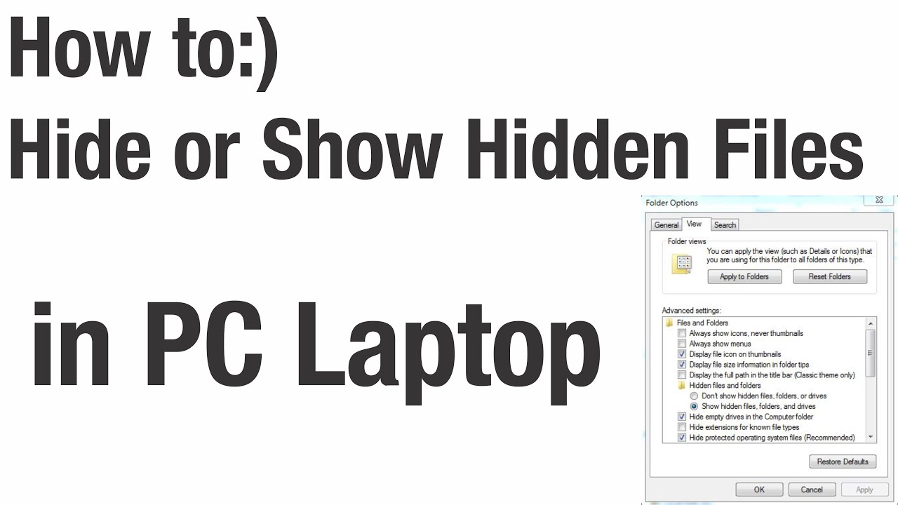 How to Hide or show hidden files in PC Files & Folder in PC Laptop ...