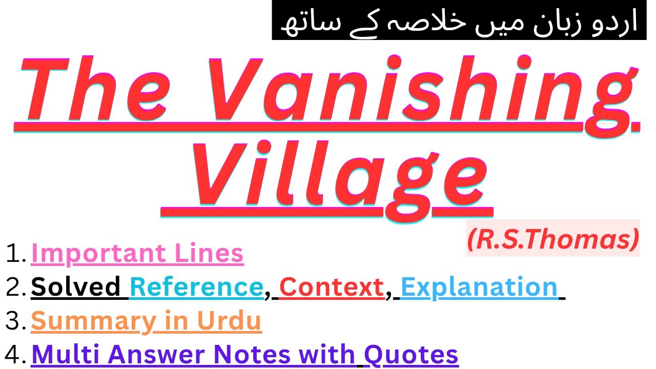 The Vanishing Village by R S Thomas Summary in Urdu Important Lines with Solved Stanzas Multi Answer