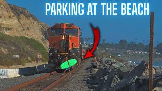 RAILROAD AT THE BEACH WASHING AWAY - TRACKS CLOSED & TRAIN PARKS AT THE BEACH