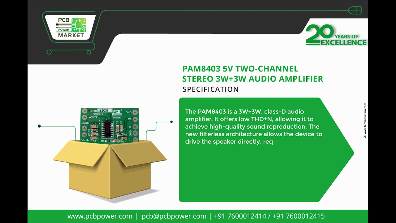 PCB Power Market - 5V Two-channel Stereo 3W+3W Audio Amplifier