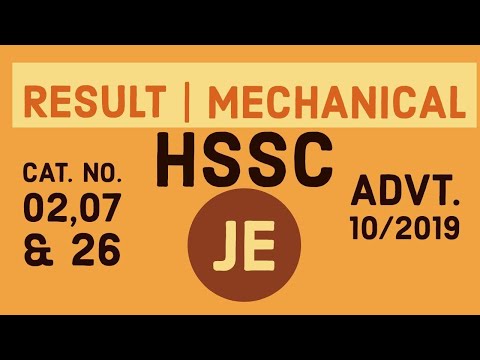 Result | HSSC JE - Mechanical | Advt. 10/2019 | Cat. 02,07,26