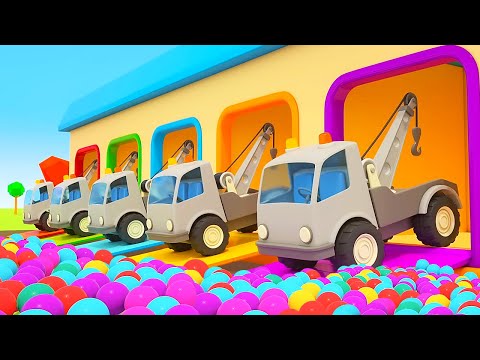 The Five Colored Tow Trucks for Kids. Helper Cars cartoons for kids. Learn colors with cars.