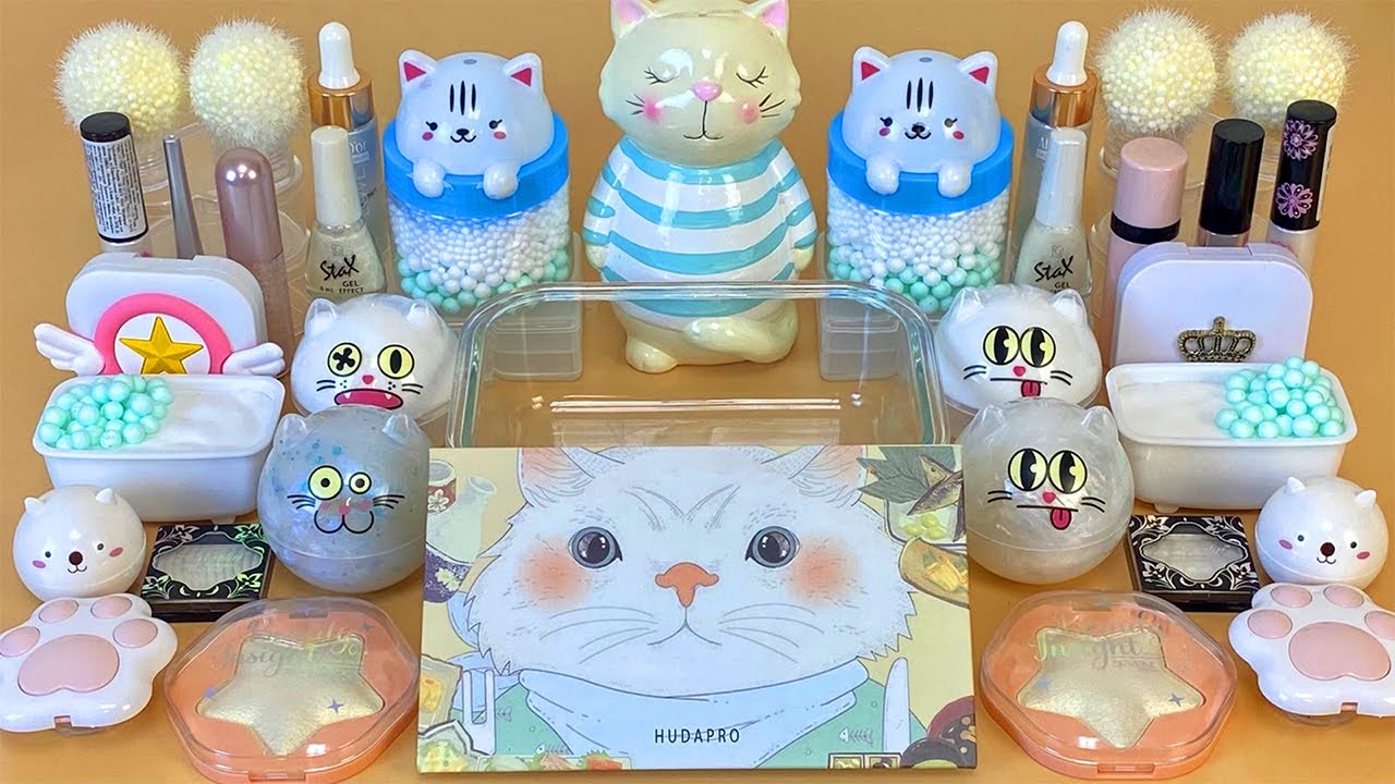 WHITE SLIME 🤍😻 Mixing makeup and glitter into Clear Slime 💯% ASMR Satisfying Slime Video 1080p