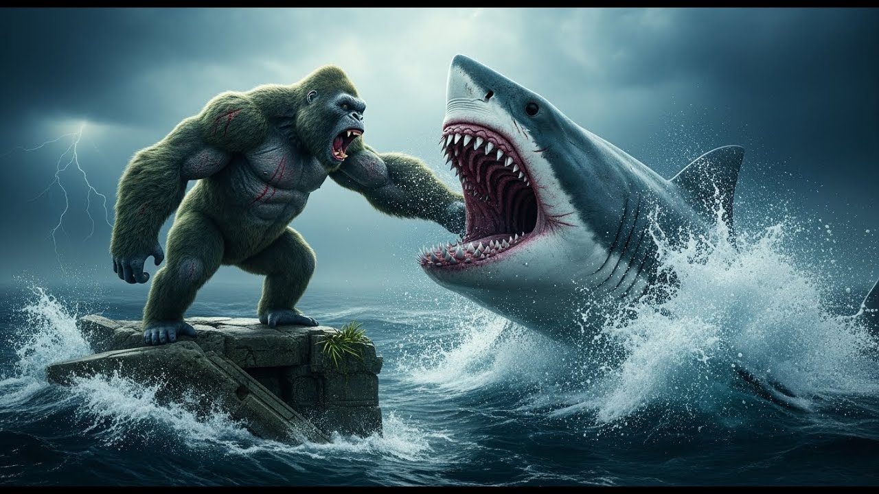 Unthinkable Showdown: Kingkong vs Mega Shark’s: Deep Sea Terror Meets Jungle King!