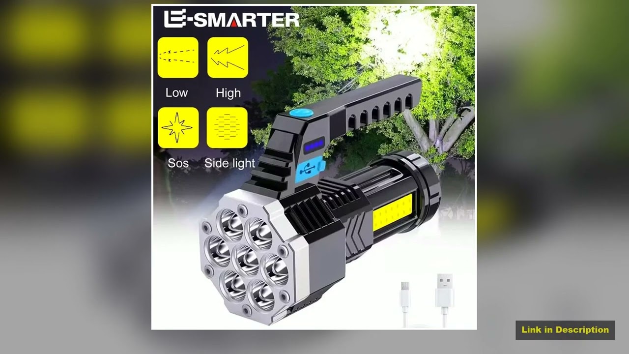 High Power Rechargeable Led Flashlights 7LED Camping Torch With Cob Side Light Lightweight Outdoor