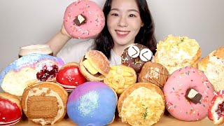 SUB) ASMR Cream Donut Mukbang 🍩 Chocolate Donuts Glazed Donut Peanut Butter Lotus Raspberry Desserts