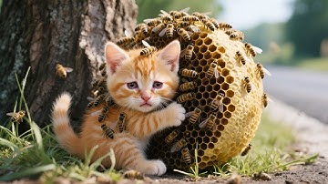 The Kitten Stung by Bees 🐝 Rescued by a Brave Dog 🐕 Cat Videos | Kucing | Cute Cat | Meow Meow
