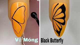 Black Butterfly Nails Art For Beginner 💖Vẽ Bướm Đen 💅New Nails Design 💝 New Nails