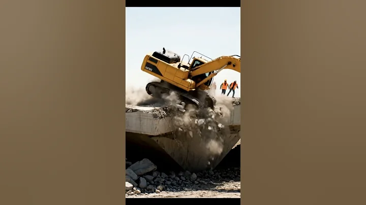 excavator fell from the road that was being dismantled 🚨⚠️ #demolition #engineering #construction