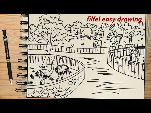 How to Draw a Zoo - Step 11 | Zoo drawing, Easy drawings for kids, Easy drawings  sketches