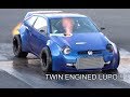 1800bhp TWIN ENGINED VW LUPO 1/4 MIle At Santa Pod Raceway