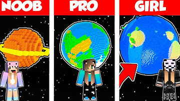 Minecraft Battle: PLANET HOUSE BUILD CHALLENGE - NOOB vs PRO vs GIRL / Animation